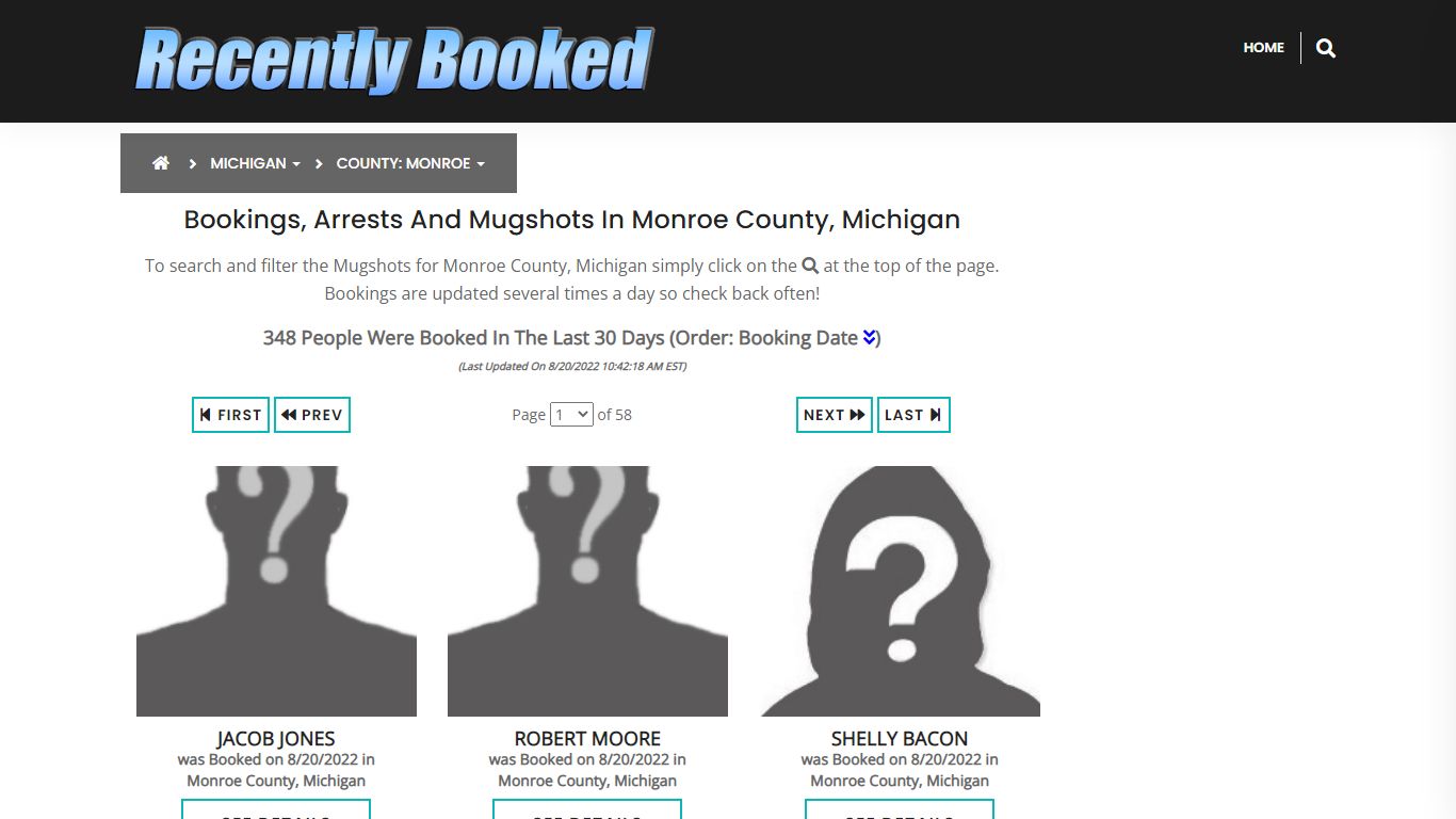 Bookings, Arrests and Mugshots in Monroe County, Michigan