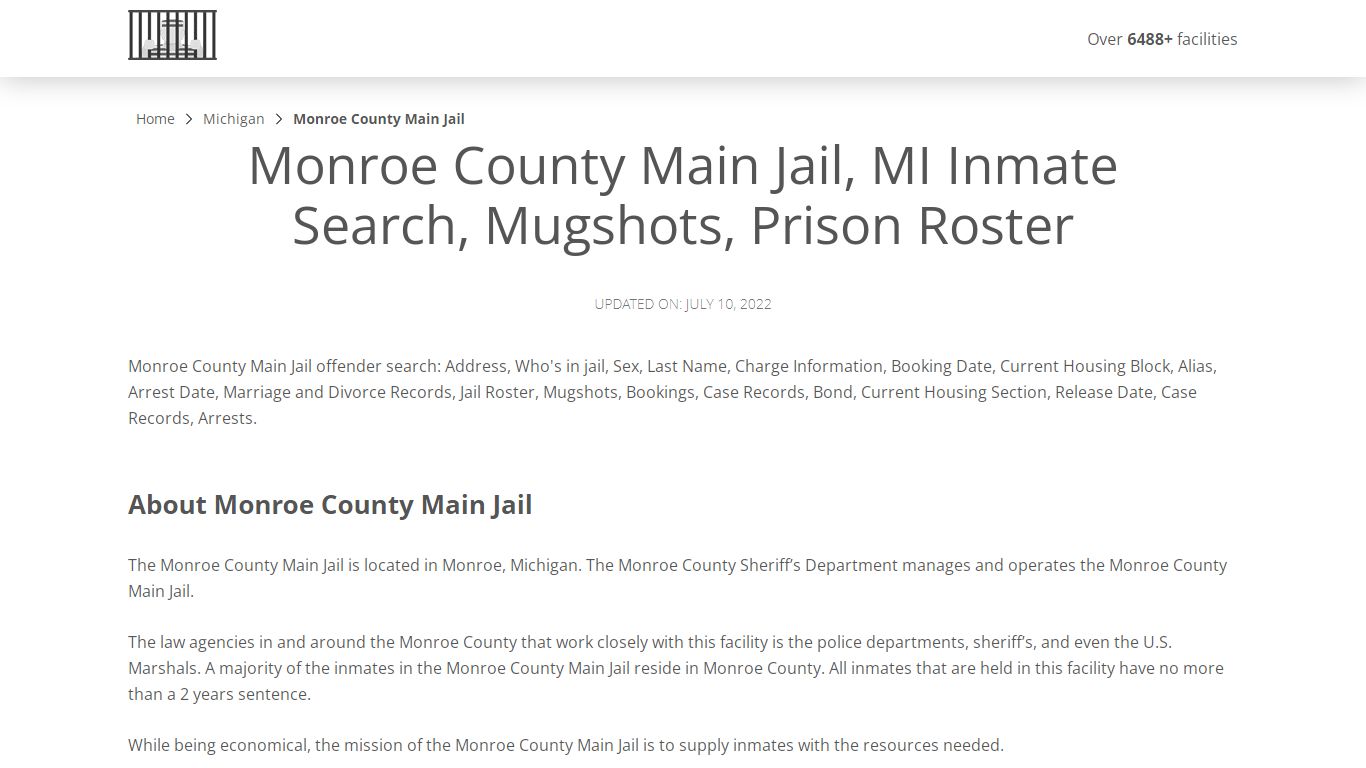 Monroe County Main Jail, MI Inmate Search, Mugshots, Prison Roster